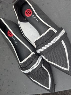 Tahari Black and White Pointed Toe Slip-On Loafers